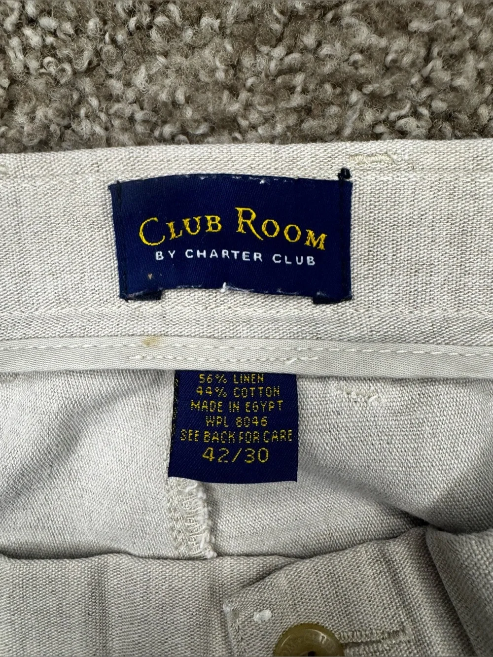 Club Room by Charter Club Men’s Linen Blend Pants Beige Pleated 42x30 Cuffe